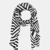 Wool scarf with black and white linear print