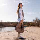 Camel shoulder bag in recycled materials