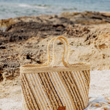 Brown striped raffia basket