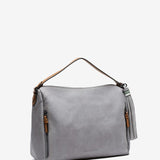 Women's hobo bag with tassel in grey