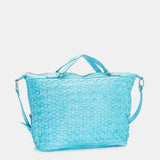 Damentasche aus geflochtenem Leder in Türkis.