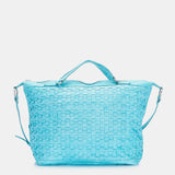 Damentasche aus geflochtenem Leder in Türkis.