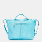 Damentasche aus geflochtenem Leder in Türkis.