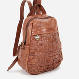 Women's backpack in cognac braided leather