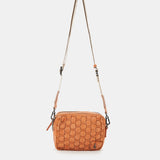 Women's orange braided leather shoulder bag
