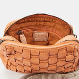 Women's orange braided leather shoulder bag