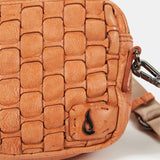 Women's orange braided leather shoulder bag
