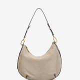 Beige Schultertasche aus Wildleder.