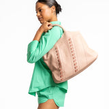 Shopper-Tasche mit Details aus rosa Leder.