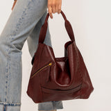 Bolso de hombro en piel burdeos