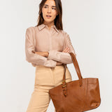 Bolso shopper en piel cognac