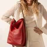 Red leather shoulder bag