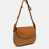 Bandolera en piel y serraje cognac