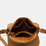 Bandolera en piel y serraje cognac