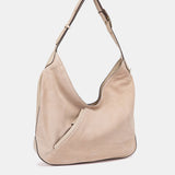 Umhängetasche aus beigem Leder und Wildleder