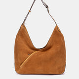 Bolso de hombro en piel y serraje cognac