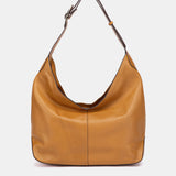 Bolso de hombro en piel y serraje cognac