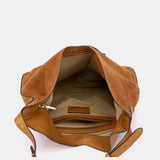 Bolso de hombro en piel y serraje cognac