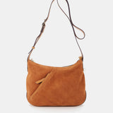 Bandolera en piel y serraje cognac