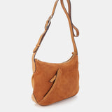 Bandolera en piel y serraje cognac