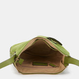 Bandolera en piel y serraje verde