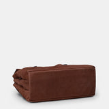 Brown leather handbag.