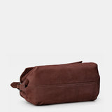 Brown leather crossbody bag.