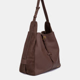 Bolso de hombro en piel y serraje marrón