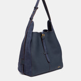 Bolso de hombro en piel y serraje azul