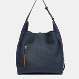 Bolso de hombro en piel y serraje azul