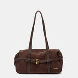 Schultertasche aus braunem Veloursleder.