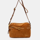 Cognac suede crossbody bag.