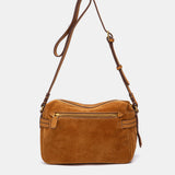 Cognac suede crossbody bag.