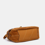 Cognac suede crossbody bag.