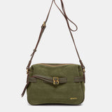 Green suede crossbody bag.