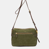 Green suede crossbody bag.