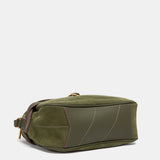 Green suede crossbody bag.