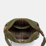 Green suede crossbody bag.