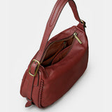 Bolso de mano en piel burdeos
