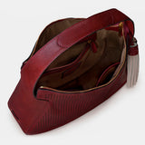 Bolso de hombro en piel troquelada burdeos