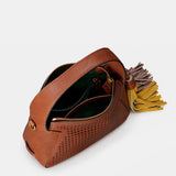 Bolso de mano en piel troquelada cognac
