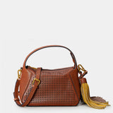 Bolso de mano en piel troquelada cognac