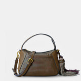 Bolso de mano en piel troquelada verde