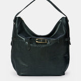 Schwarze Schultertasche aus Leder.