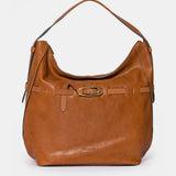 Schultertasche aus cognacfarbenem Leder.