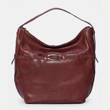 Schultertasche aus bordeauxfarbenem Leder.