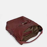 Schultertasche aus bordeauxfarbenem Leder.