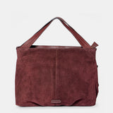 Burgundy suede shopper bag.