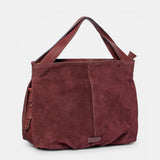 Burgundy suede shopper bag.