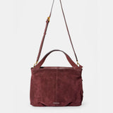 Burgundy suede shopper bag.